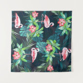 熱帯フラミンゴ：夏の花のパターン タペストリー (正面(横))