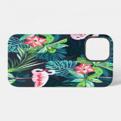 熱帯フラミンゴ:夏の花のパターン iPhoneケース (裏面横)