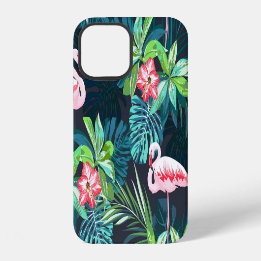 熱帯フラミンゴ:夏の花のパターン iPhoneケース (裏面)