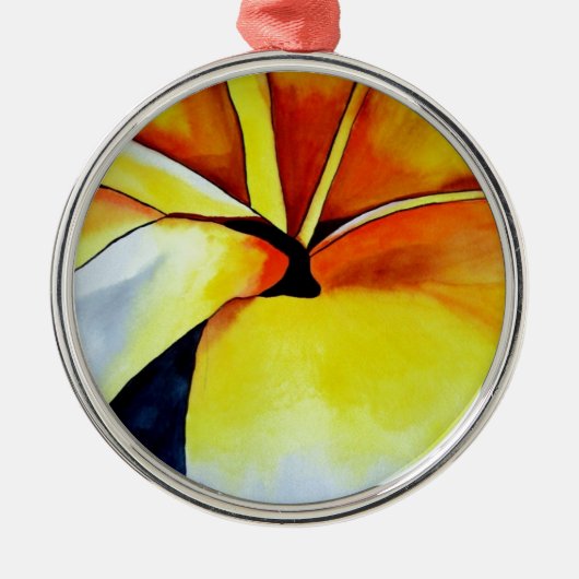 熱帯フランギパニ花水彩抽象芸術 メタルオーナメント (正面)