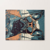 熱帯フランスのビーチでサングラスをかけたブルドッグ ジグソーパズル (横)