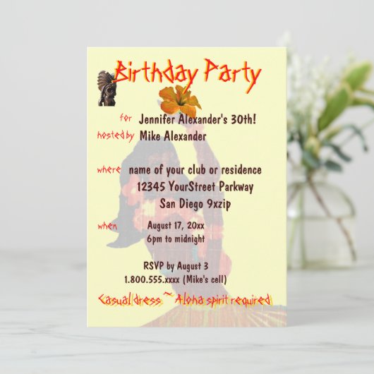熱帯フラ女の子の誕生会 招待状 (スタンド正面)