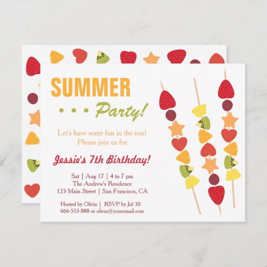 熱帯フルーツのような夏の誕生会 招待状 (正面/裏面)