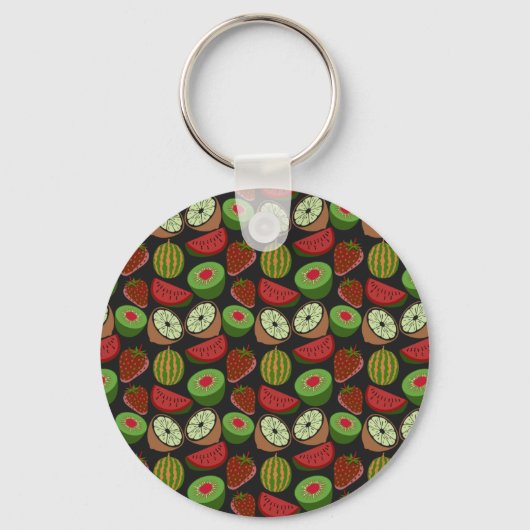熱帯フルーツのシームレスなパターンカラフル キーホルダー (正面)