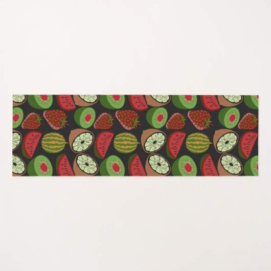 熱帯フルーツのシームレスなパターンカラフル ヨガマット (正面(横))