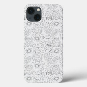 熱帯フルーツのシームレスなパターン黒と白 iPhone 13ケース