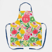 熱帯フルーツモノグラム水の色サマーパターン エプロン (正面)