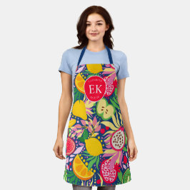 熱帯フルーツモノグラム水の色サマーパターン エプロン