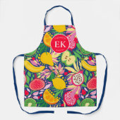 熱帯フルーツモノグラム水の色サマーパターン エプロン (正面)