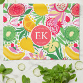 熱帯フルーツモノグラム水の色サマーパターン キッチンタオル (折り畳み)