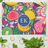 熱帯フルーツモノグラム水の色サマーパターン キッチンタオル (折り畳み)