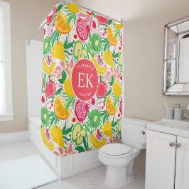 熱帯フルーツモノグラム水の色サマーパターン シャワーカーテン