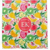 熱帯フルーツモノグラム水の色サマーパターン シャワーカーテン (正面)