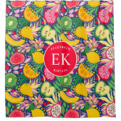 熱帯フルーツモノグラム水の色サマーパターン シャワーカーテン (正面)