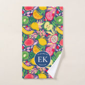 熱帯フルーツモノグラム水の色サマーパターン バスタオルセット (ハンドタオル)