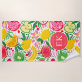 熱帯フルーツモノグラム水の色サマーパターン ビーチタオル (正面)