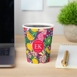 熱帯フルーツモノグラム水の色サマーパターン 紙コップ