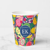 熱帯フルーツモノグラム水の色サマーパターン 紙コップ (裏面)