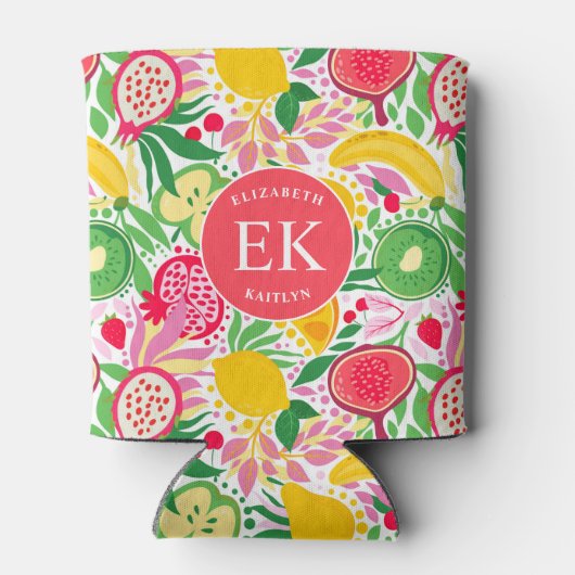 熱帯フルーツモノグラム水の色サマーパターン 缶クーラー (裏面)