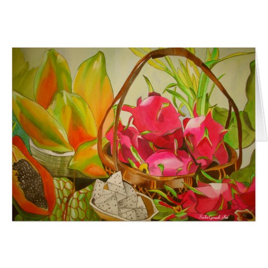 熱帯フルーツ水の色の静物芸術絵画の (正面横)