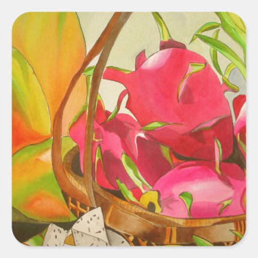 熱帯フルーツ水の色の静物芸術絵画の スクエアシール (正面)