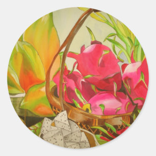 熱帯フルーツ水の色の静物芸術絵画の ラウンドシール
