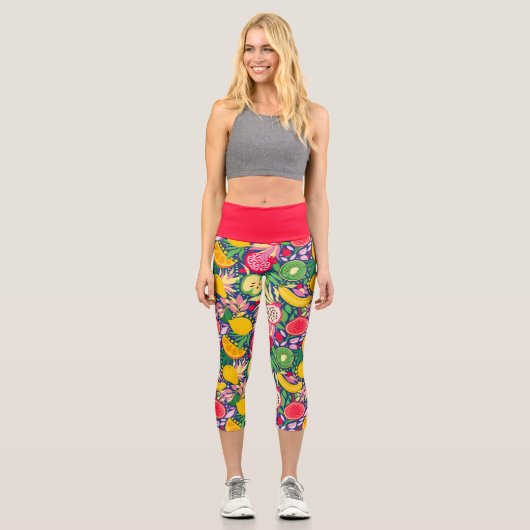 熱帯フルーツ水彩夏パターン カプリレギンス (正面)