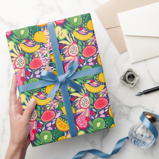 熱帯フルーツ水彩夏パターン ラッピングペーパー (ギフト)