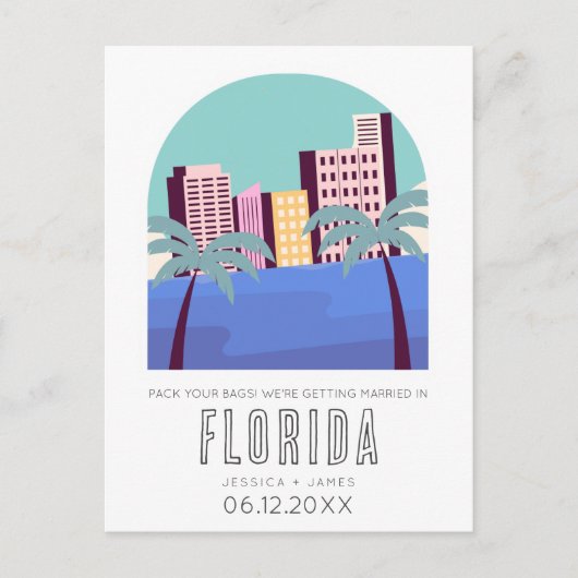 熱帯フロリダの目的地の結婚式の日付を保存 案内ポストカード (正面)