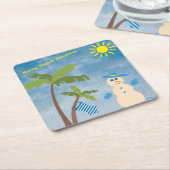 熱帯フロリメリーダクリスマス雪だるまオンビーチ スクエアペーパーコースター (アングル)