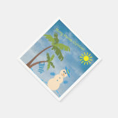 熱帯フロリメリーダクリスマス雪だるまオンビーチ スタンダードカクテルナプキン (角)