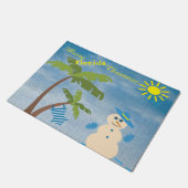 熱帯フロリメリーダクリスマス雪だるまオンビーチ ドアマット (アングル)