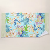 熱帯フローラと緑の縁どビーチ ビーチタオル (正面)
