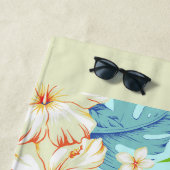 熱帯フローラと緑の縁どビーチ ビーチタオル (インサイチュ)