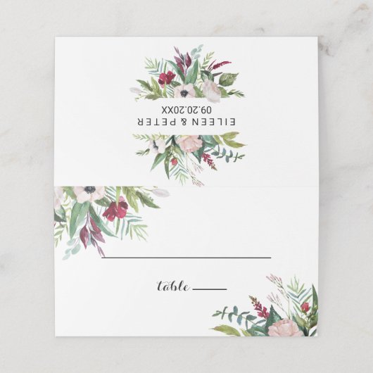 熱帯フローラと緑結婚の座席表 プレイスカード (外部開封)