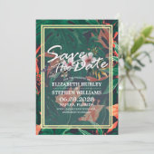 熱帯フローラと金ゴールドフレームウェディング日付を保存 セーブザデート (スタンド正面)