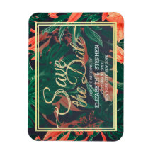 熱帯フローラと金ゴールドフレームウェディング日付を保存