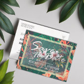 熱帯フローラと金ゴールドフレームウェディング日付を保存 案内ポストカード