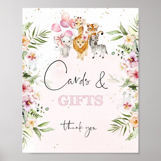 熱帯フローラのサファリの動物のカードとギフト ポスター (正面)