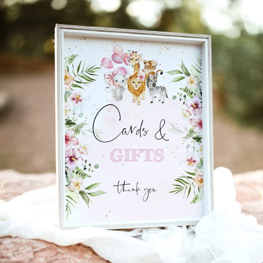 熱帯フローラのサファリの動物のカードとギフト ポスター