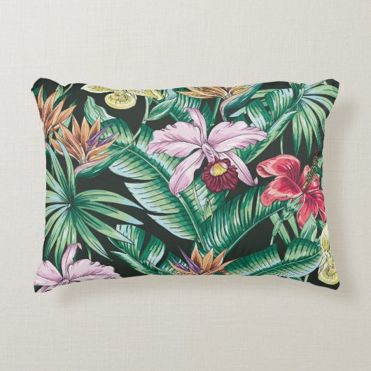 熱帯フローラのシームレスな模様と異国風 アクセントクッション (正面)