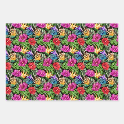 熱帯フローラの夏の気分パターン ラッピングペーパーシート (正面3)