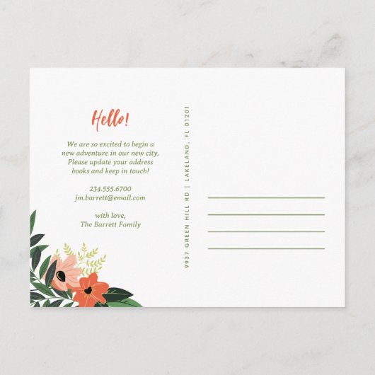 熱帯フローラの新しい住所はがき |コーラル 案内ポストカード (裏面)