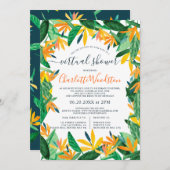 熱帯フローラの水彩スクリプト仮想シャワー 招待状 (正面/裏面)