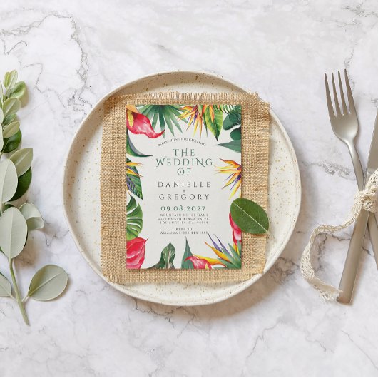 熱帯フローラの結婚式が紅葉ではっきりした招待 招待状