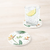 熱帯フローラの葉モノグラムスクリプトホワイト金ゴールド コースター (側面)