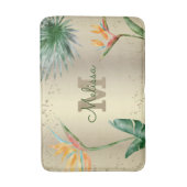 熱帯フローラの葉モノグラムスクリプト金箔 バスマット (正面縦)