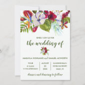 熱帯フローラアイランドハイビスカスグリーン結婚ズ 招待状 (正面)