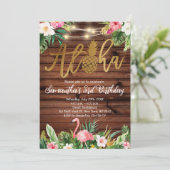 熱帯フローラアロハ誕生日フラミンゴパーティー 招待状 (スタンド正面)