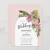 熱帯フローラアーチバジェット夏の結婚式の招待 (正面/裏面)